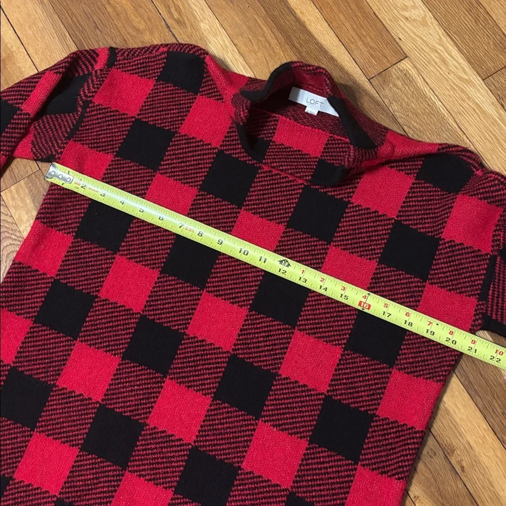 LOFT Red and Black Buffalo Plaid Turtleneck Sweater Top - Picture 6 of 8